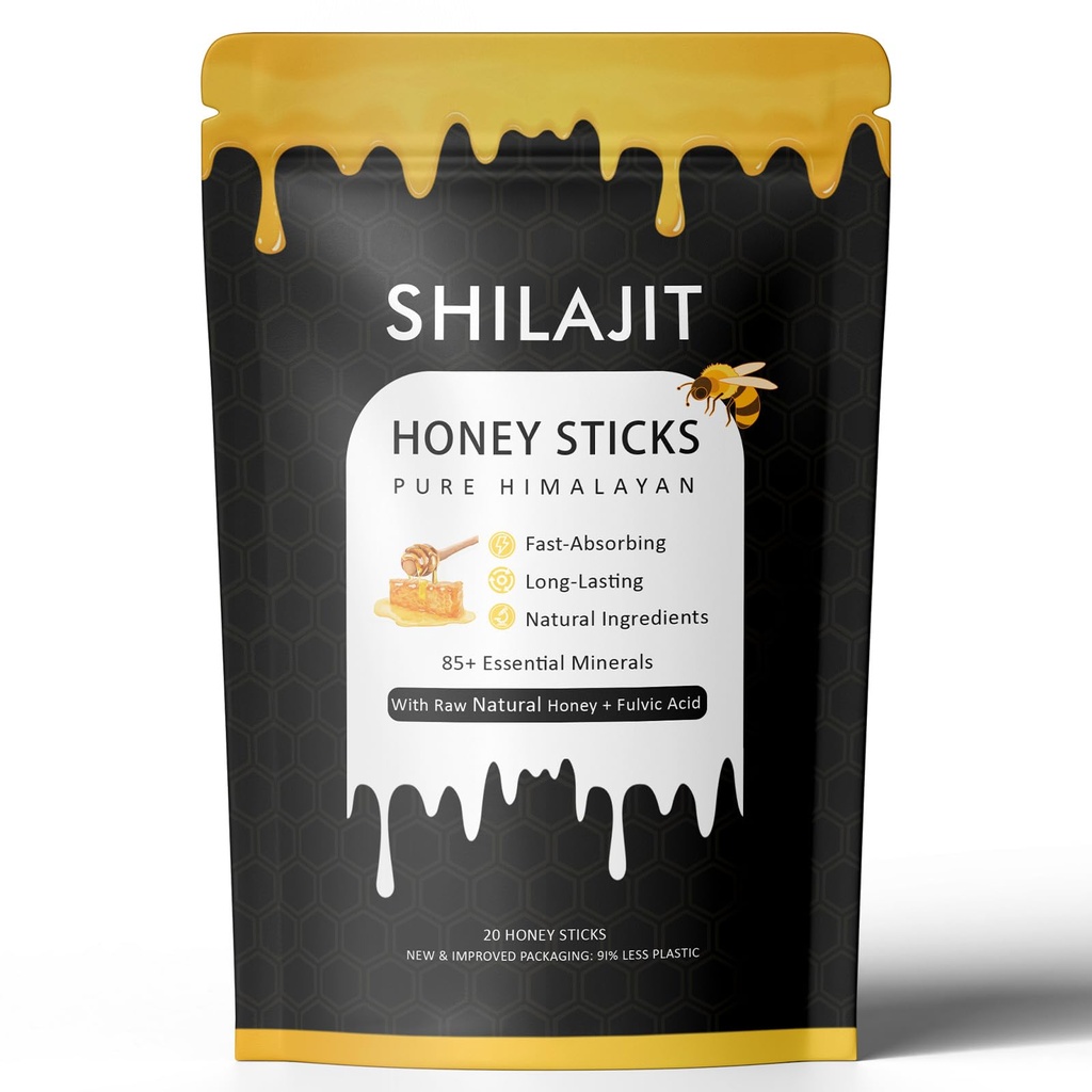 Rone Honey Packets with Himalayan Shilajit, Natural Honey, Saffron - Energy Boost & Immune Support, 85+ Trace Minerals, 75%+ Fulvic Acid - 20 Sticks (1)