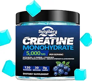 Sugar Free Creatine Monohydrate Gummies Complex 5000mg για άνδρες και γυναίκες - 120 Gummies για μυϊκή δύναμη, μυών Builder, Energy Boost, Pre-Education Supplement, Vegan