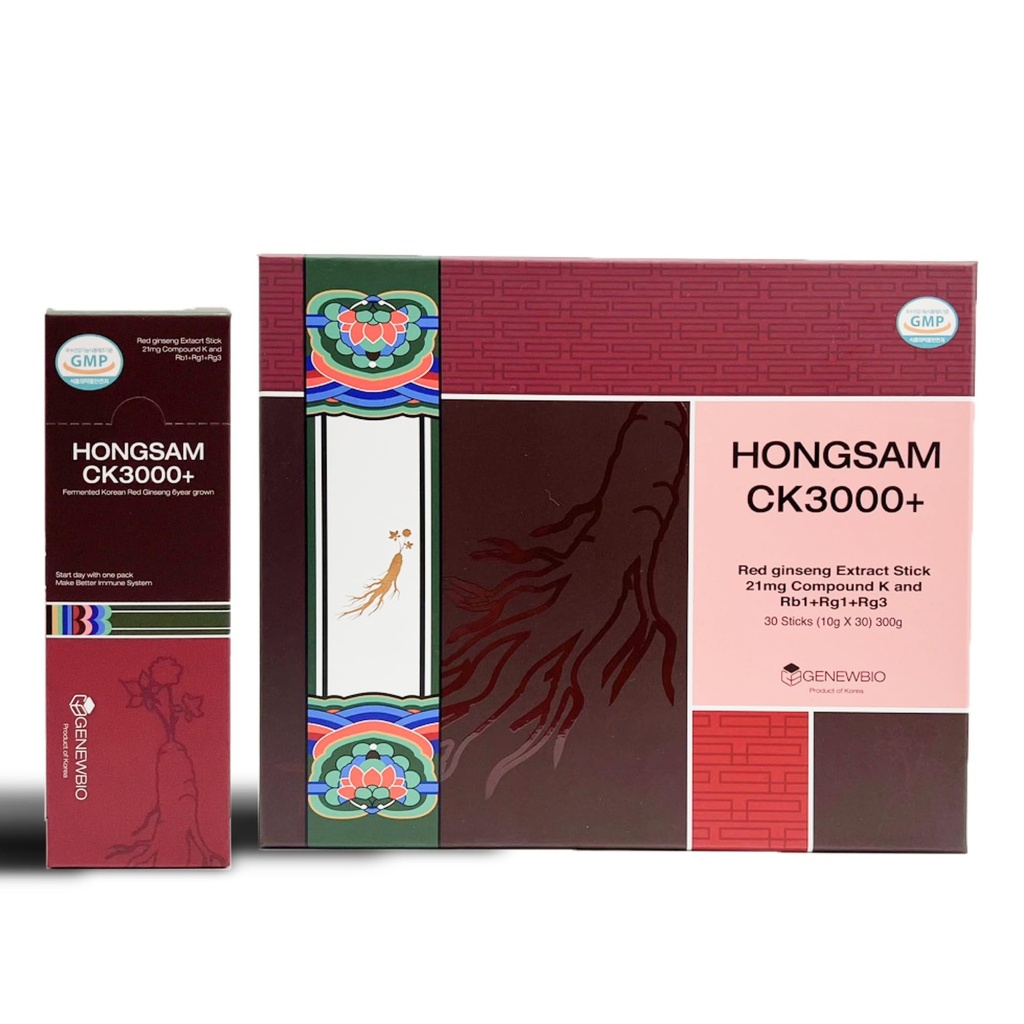 CK3000+ 6 Year Old Panax Red Ginseng Extract 100% 3000mg per Stick, High Ginsenoside (30mg), No Sugar, No Additives, Fermented Korean Red Ginseng, Energy & Immune Support, 30 Sticks