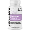 Youth & Tonic Menopause Support, Perimenopause Supplement, Hormone Balance | Black Cohosh & Red Clover, Hot Flashes & Night Sweats, Multi-Action, Phytoestrogen, Non-Hormonal Estrogen Formula, 60 Pills