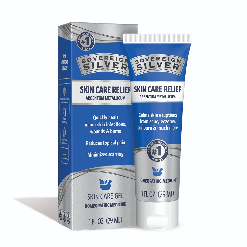 Sovereign Silver Natural Healing Colloidal Silver Gel, Skin Care for Acne, Eczema, Wounds & Sunburn, Eases Inflammation - 1 Fl oz (29 mL)