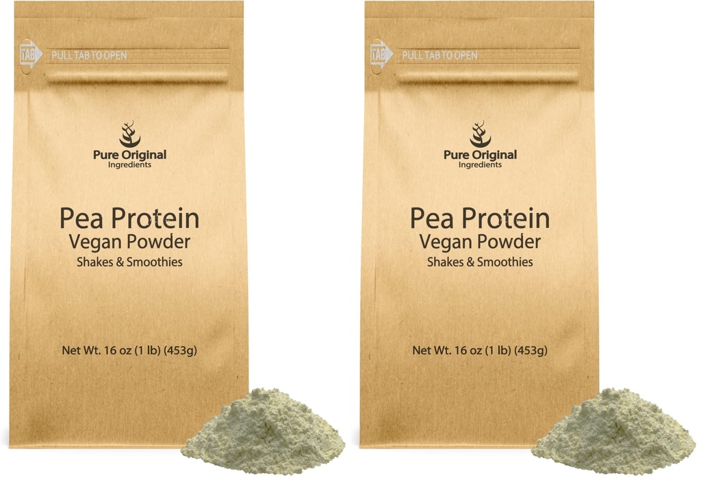 PURE ORIGINAL INGREDIENTS Pea Vegan Protein Powder (1 lb) Gluten Free, from Yellow Peas (Pack of 2)