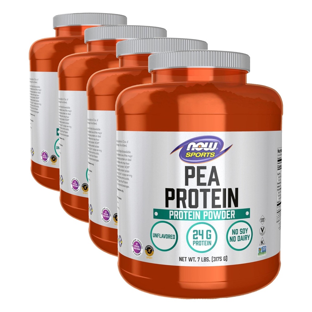 NOW Foods Sports Nutrition, Pea Protein 24 g, Fast Absorbing, Unflavored Powder, 7-Pound (Pack of 4)
