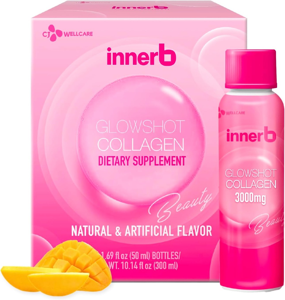 CJwellcare Innerb Glowshot Collagen (10,1 fl oz, 6 Services) - Θαλάσσιο υγρό κολλαγόνο για γυναίκες, 3.000mg Collagen Peptides, Collagen Shots για υψηλή απορρόφηση, μαλλιά, δέρμα & νύχια συμπλήρωμα