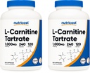 Nutricost L-Carnitine Tartrate 500mg, 240 Capsules - 1000mg Per Serving (2 Bottles)