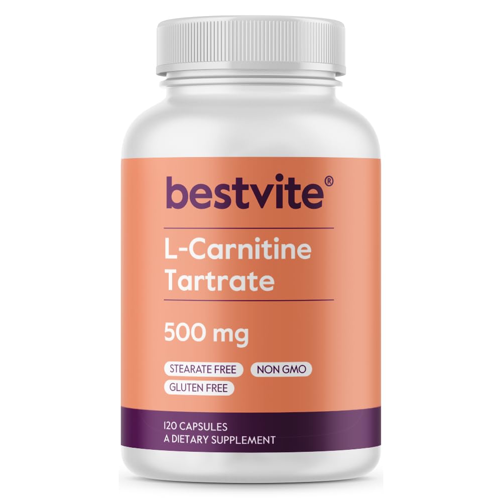 BESTVITE L-Carnitine Tartrate 500mg per Capsule (120 Capsules) - No Stearates - Non GMO - Gluten Free - Supports Heart Health & Energy Production*