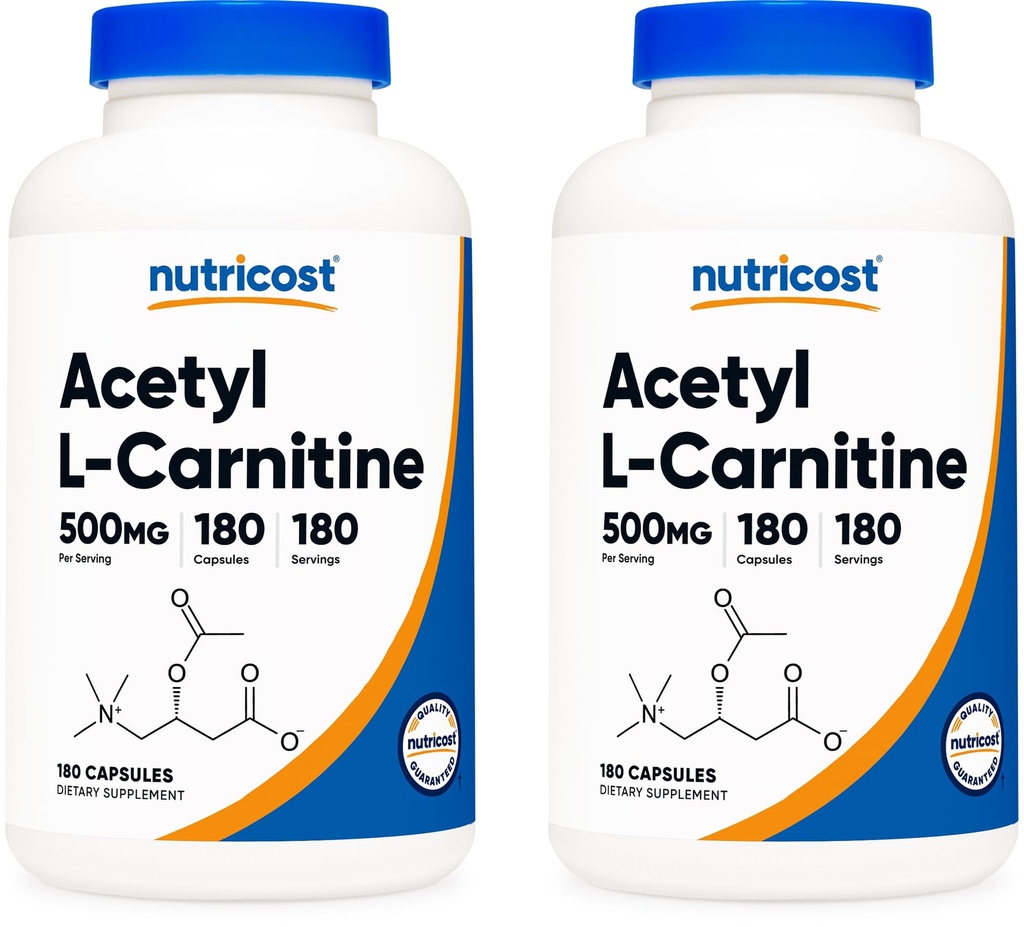 Nutricost Acetyl L-Carnitine 500mg, 180 Capsules - Non-GMO and Gluten Free (2 Bottles)