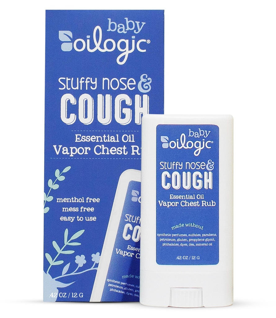 Oilogic Stuffy Nose & Cough Chest Vapor Rub Essential Oil for Babies & Toddlers - Gentle Baby Essentials Soothe Cough & Stuffy Noses - Pediatrician-Tested & Safe for Babies, .42 Oz