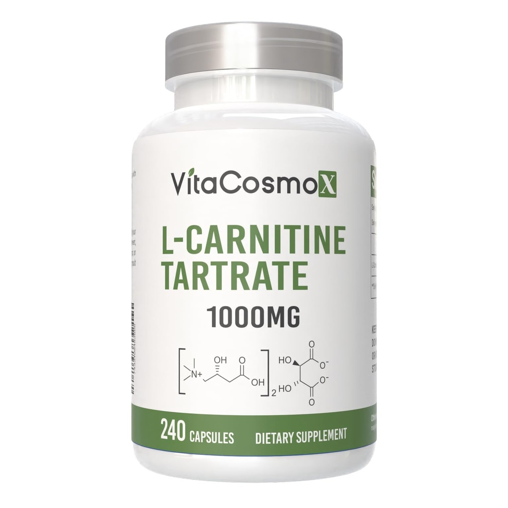 L-Carnitine Tartrate, 1000mg, 240 Vegan Capsules, Non-GMO, Gluten Free - 500mg Per Capsule, 120 Servings
