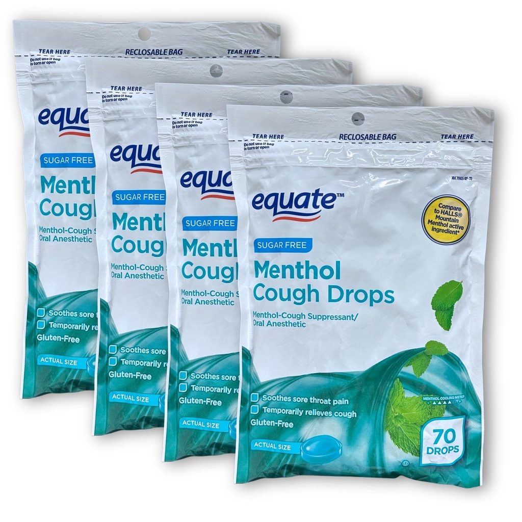 Equate Sugar Free Menthol Cough Drops- 70ct (1 Pack), Set with Fusion Shop Store Box (1), Small