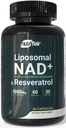 NutriFlair Liposomal NAD+ Supplement with Resveratrol 1000mg per Serving, 60 Capsules – High Absorption, Non-GMO, Made in USA
