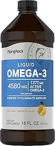 Piping Rock Omega 3 Fish Oil Liquid Supplement | 16 Fl Oz | Mercury Free | Lemon Flavor | 1370 mg Active Omega-3 | for Men and Women | Non-GMO, Gluten Free