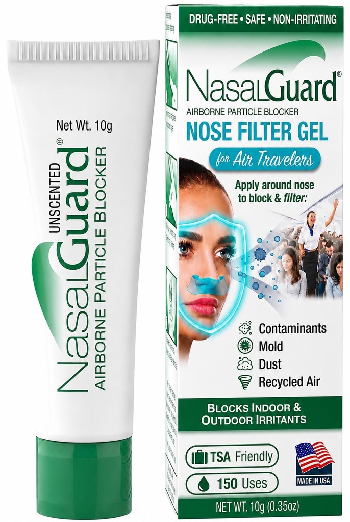for Air Travelers | Cabin Air Protection Gel | Helps Block Dust, Mold & Airborne Contaminants | Drug-Free, Applied Around Nose | TSA Friendly | 150+ Uses (Cool Menthol, 10g)