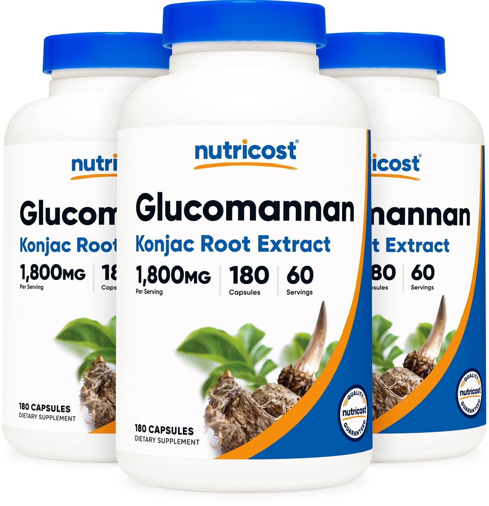 Nutricost Glucomannan 1.800mg ανά σερβίς, 180 κάψουλες (3 φιάλες)