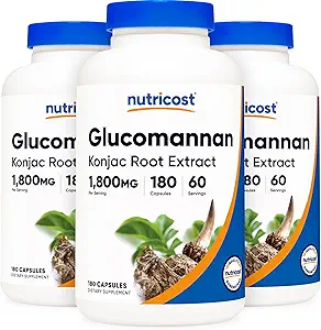 Nutricost Glucomannan 1.800mg ανά σερβίς, 180 κάψουλες (3 φιάλες)