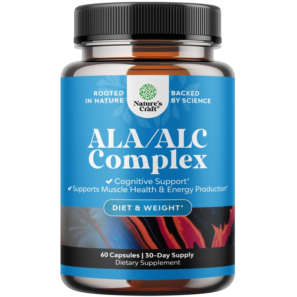 Pure Alpha Lipoic Acid Supplement with Acetyl L-Carnitine - Natural ALA ALC Amino Acids Boost Memory Support Mental Performance and Raise Energy Levels Metabolism - 60 Count
