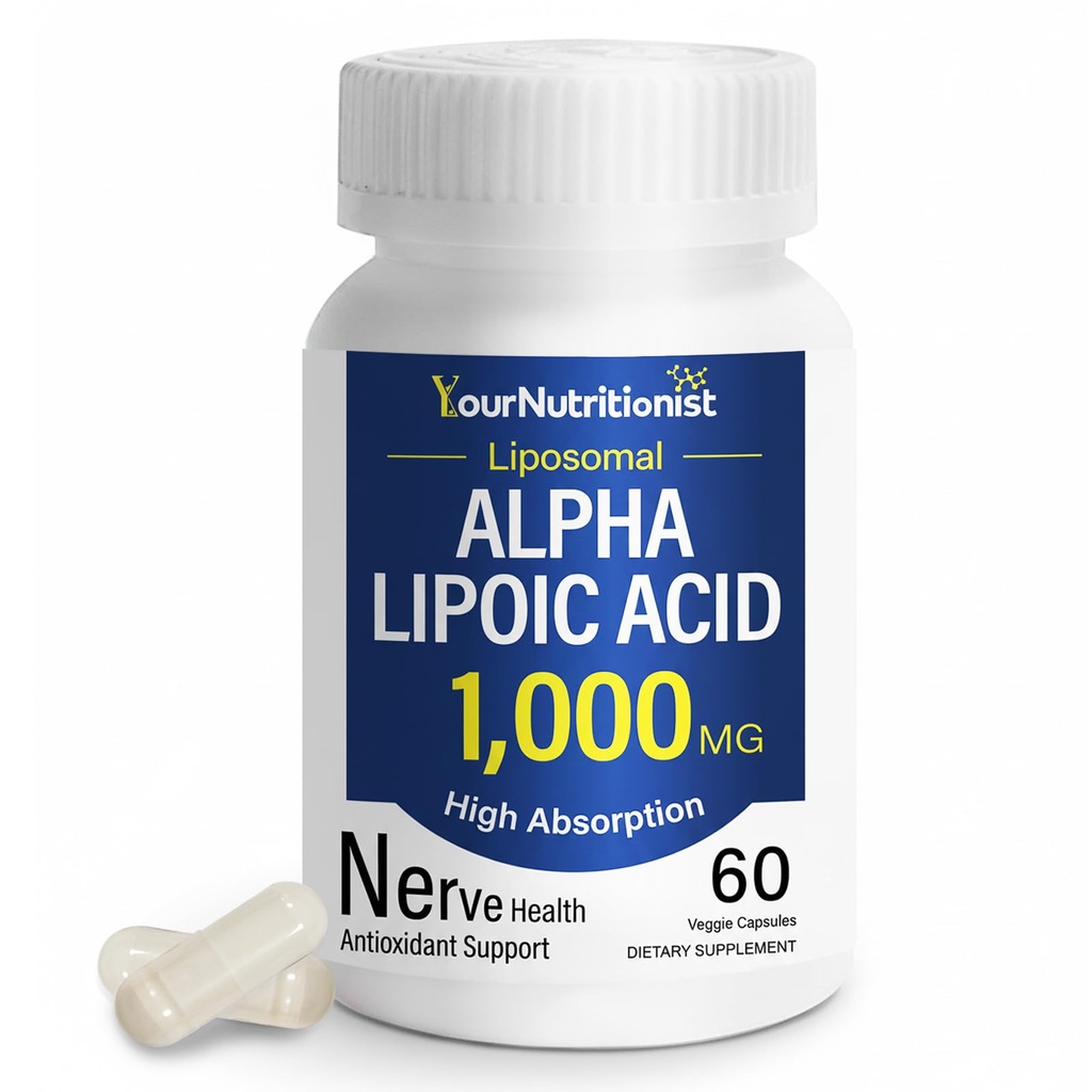 Liposomal Alpha Lipoic Acid 1000mg Supplement for Cellular Energy & Antioxidant Support – with Acetyl L-Carnitine, Benfotiamine, P-5-P & Methyl B12 – Adults 40+ – 60 Capsules