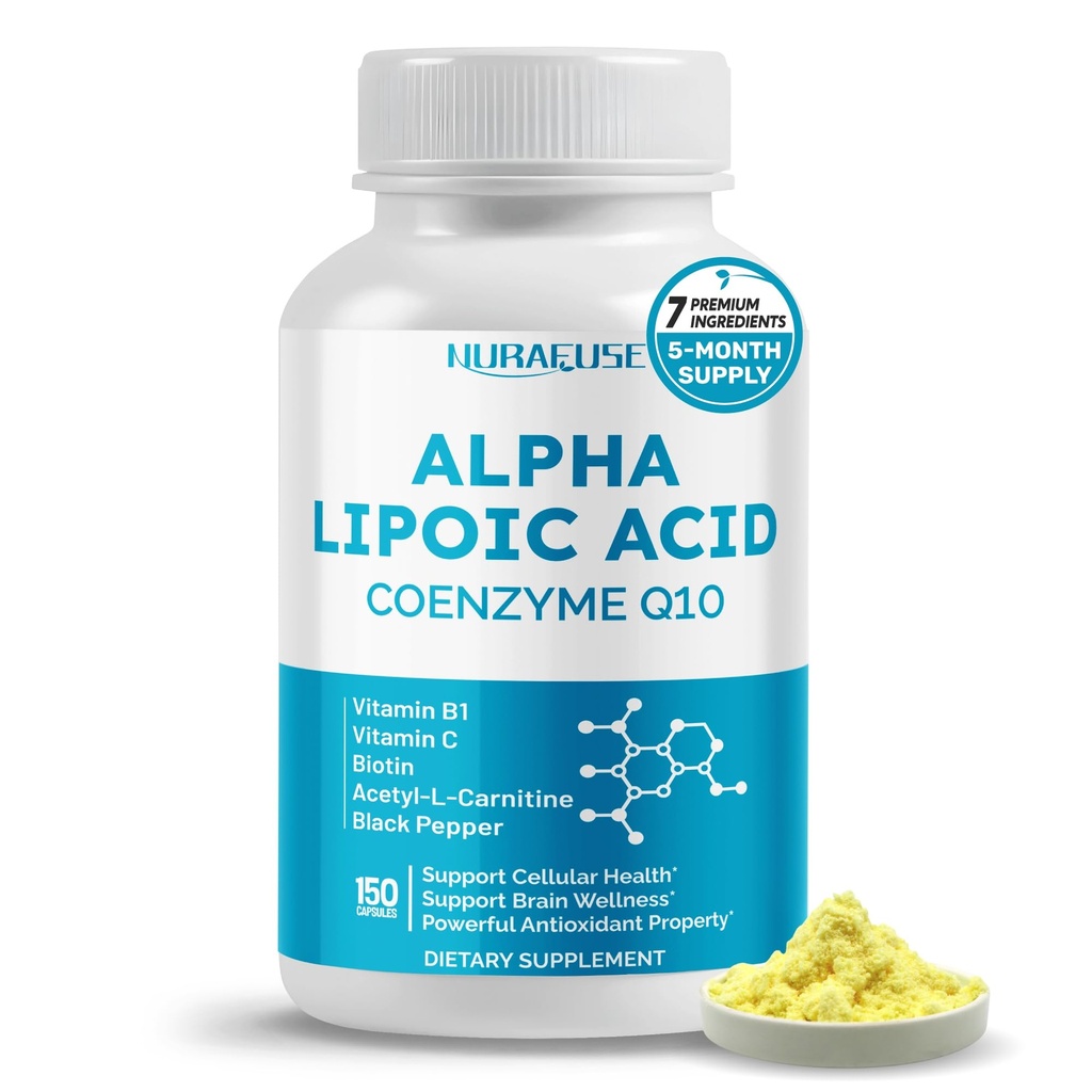 Alpha Lipoic Acid with Coenzyme Q10, Vitamin B, Vitamin C, Biotin, Acetyl-L-Carnitine - Support Cellular Health, Brain Wellness