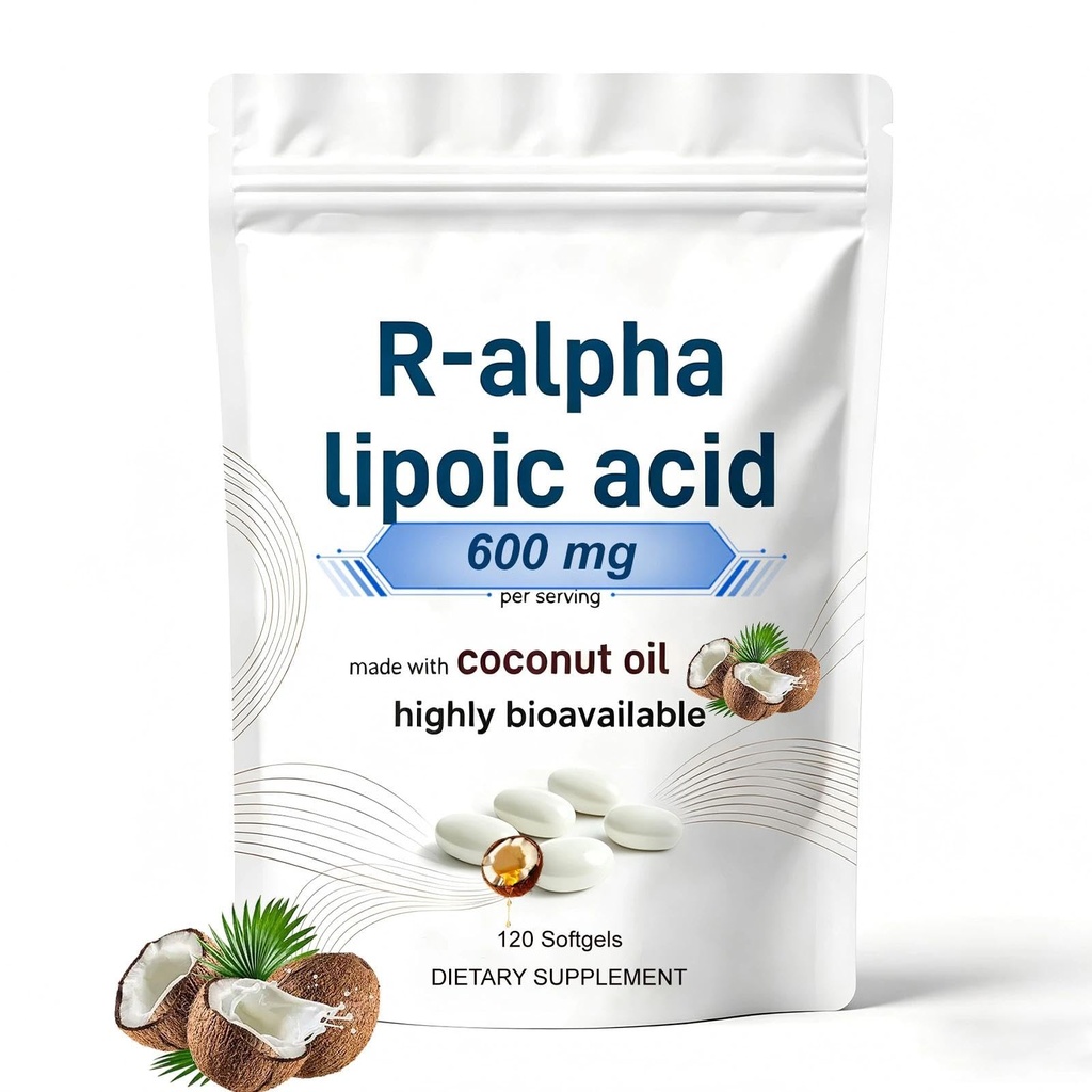 R-Alpha Lipoic Acid with Coconut Oil - Non-GMO, Gluten-Free, Soy-Free - 120 Softgels