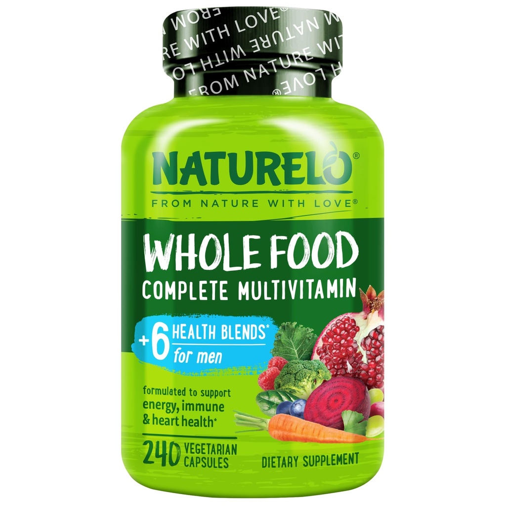 NATURELO Mens Multivitamins - Μία καθημερινή πολυβιταμίνη για άνδρες με βιταμίνες, ορυκτά & οργανικά ολόκληρα τρόφιμα, ενίσχυση της ενέργειας & της υγείας, μη ΓΤΟ, 240 κάψουλες χορτοφάγων