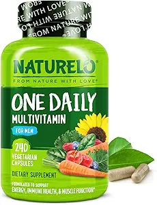 NATURELO Mens Multivitamins - Μία καθημερινή πολυβιταμίνη για άνδρες με βιταμίνες, ορυκτά & οργανικά ολόκληρα τρόφιμα, ενίσχυση της ενέργειας & της υγείας, μη ΓΤΟ, 240 κάψουλες χορτοφάγων