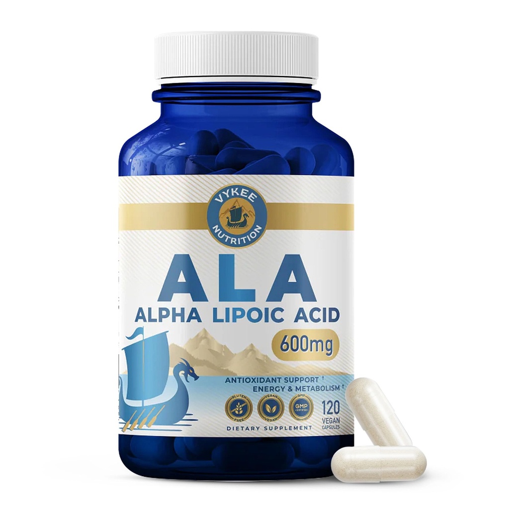 Vykee Nutrition Alpha Lipoic Acid 600 mg – High Potency ALA Supplement, Antioxidant Support, Vegan, Gluten-Free – 120 Count