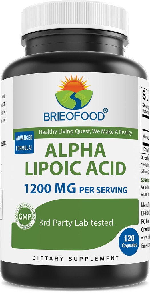 Brieofood Alpha Lipoic Acid 1200mg per Serving - 120 Capsules - Non-GMO, Gluten Free