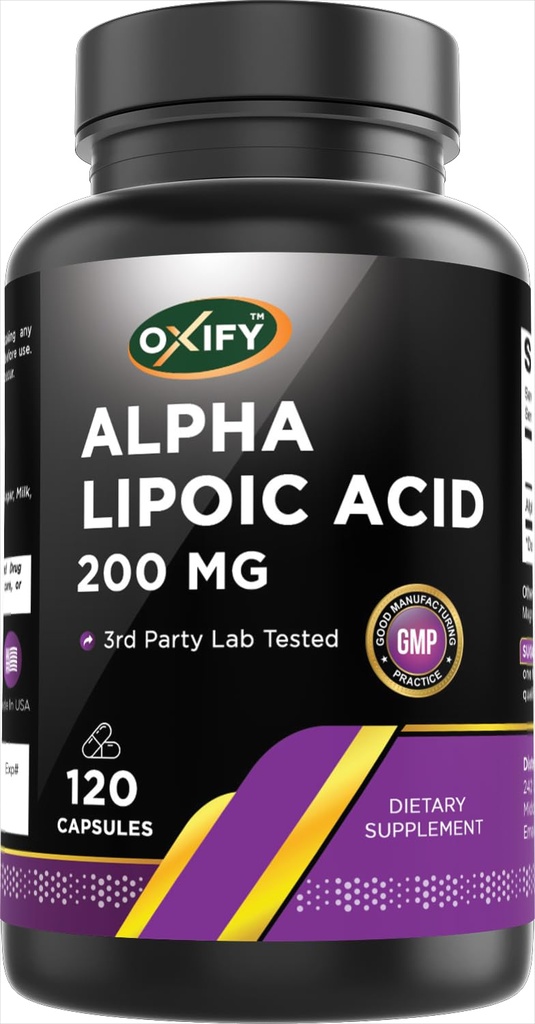 Oxify Alpha Lipoic Acid 200 mg | 120 Capsules | Gluten-Free, Non-GMO | Supplement Made in USA