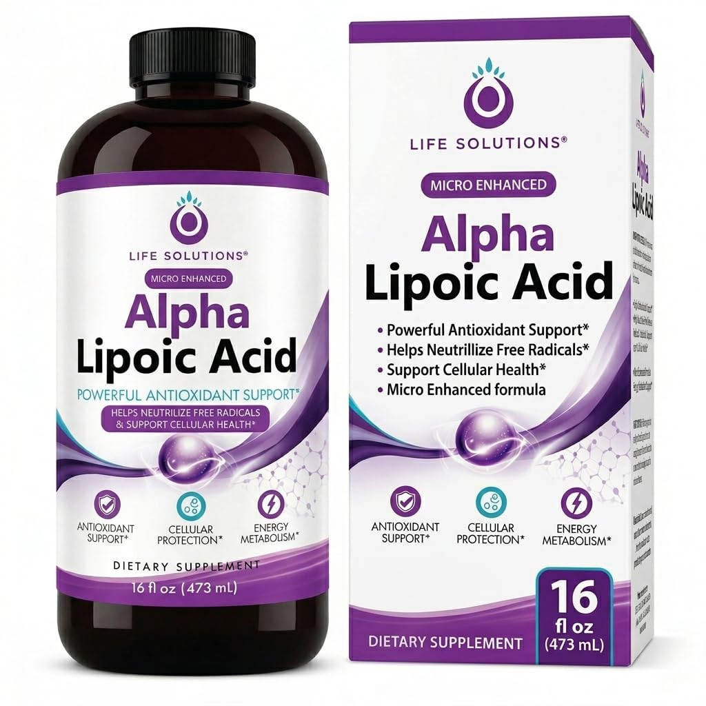 Life Solutions Liquid Alpha Lipoic Acid – Daily Antioxidant Support Supplement – Easy-to-Take Liquid Formula for Nervous System Function & Cellular Energy Metabolism – 16 oz