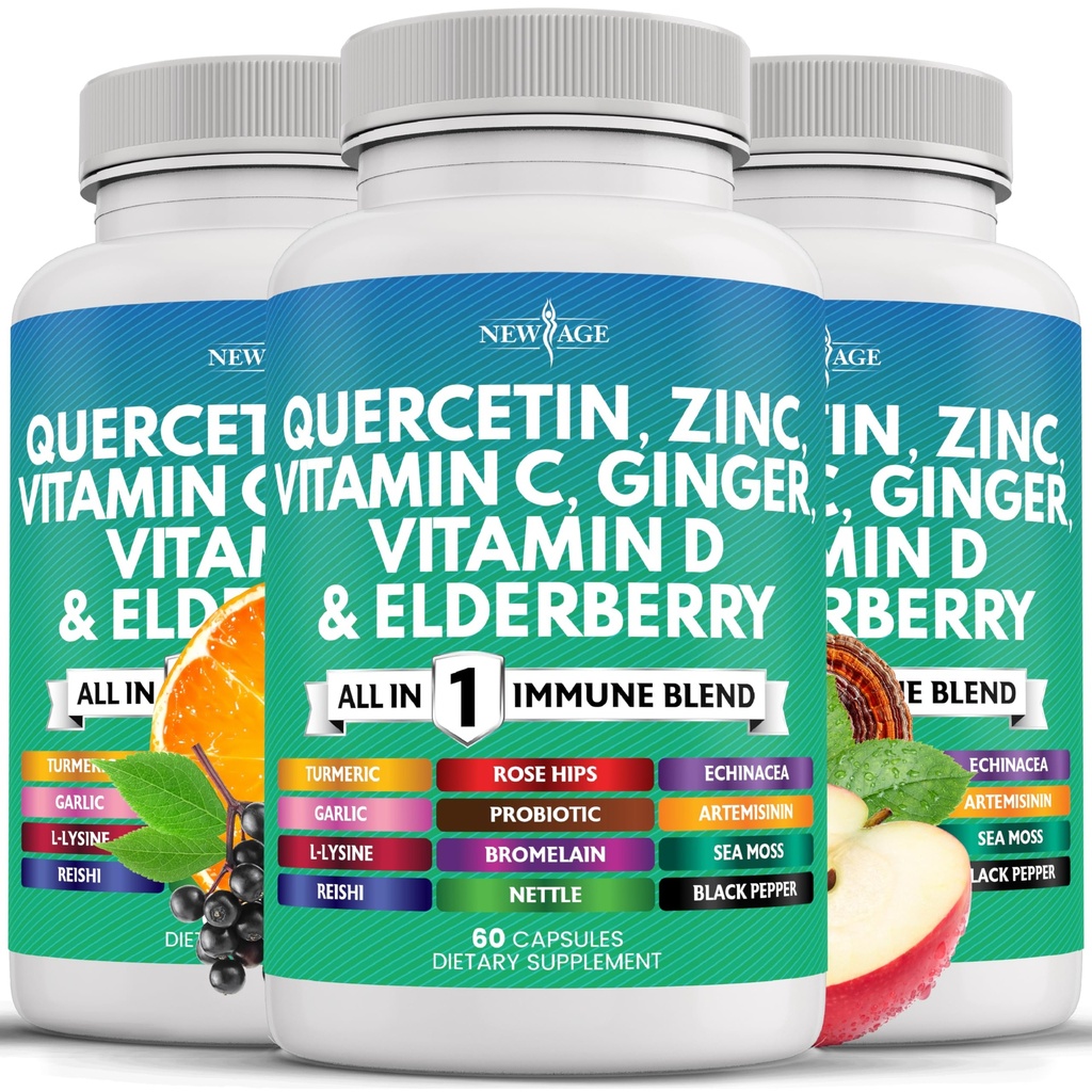 Quercetin Zinc Vitamin C Vitamin D Bromelain Elderberry - Nettle Supplement with Artemisinin, Sea Moss, Echinacea - 180 Count