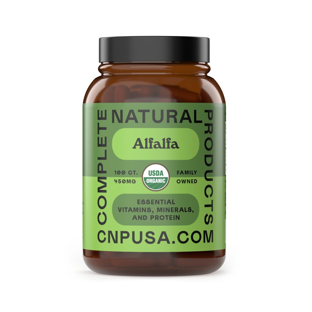Ολοκληρωμένα φυσικά προϊόντα Pure Alfalfa Leaf - 100 κάψουλες - 450mg καθαρής αποξηραμένης οργανικής σκόνης φύλλων Alfalfa σε κάψουλες λαχανικών