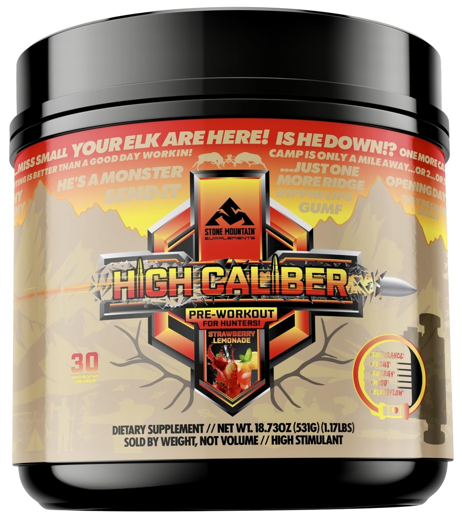 High Caliber Pre-Workout Supplement for Hunters, Multiple Flavors, 30 Servings (Strawberry Lemonade)
