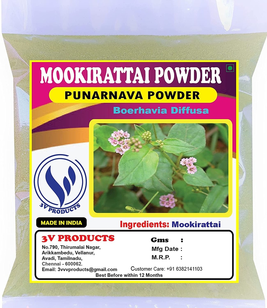 A.K. 3V PRODUCTS: Mookirattai Powder 100g | Punarnava Powder | Boerhavia diffusa | Saranai Keerai Powder