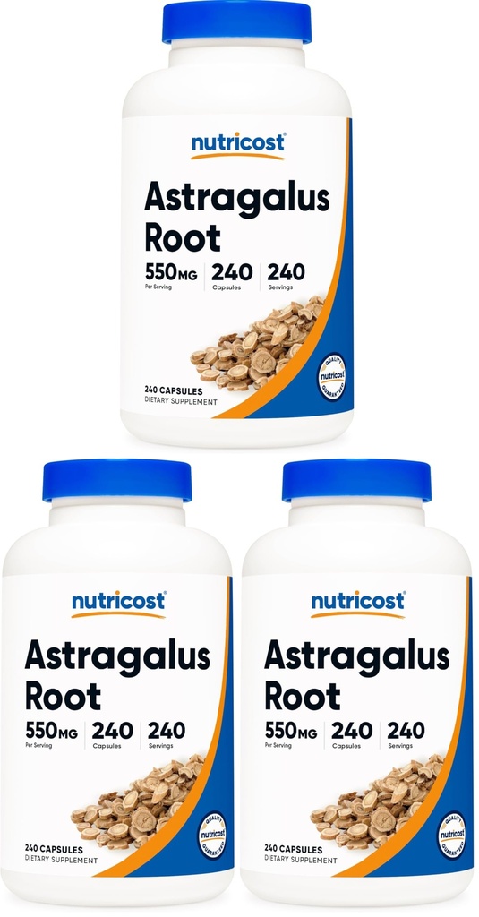 Nutricost Astragalus Capsules 550mg, 240 Vegetarian Capsules - Non-GMO and Gluten Free (Pack of 3)