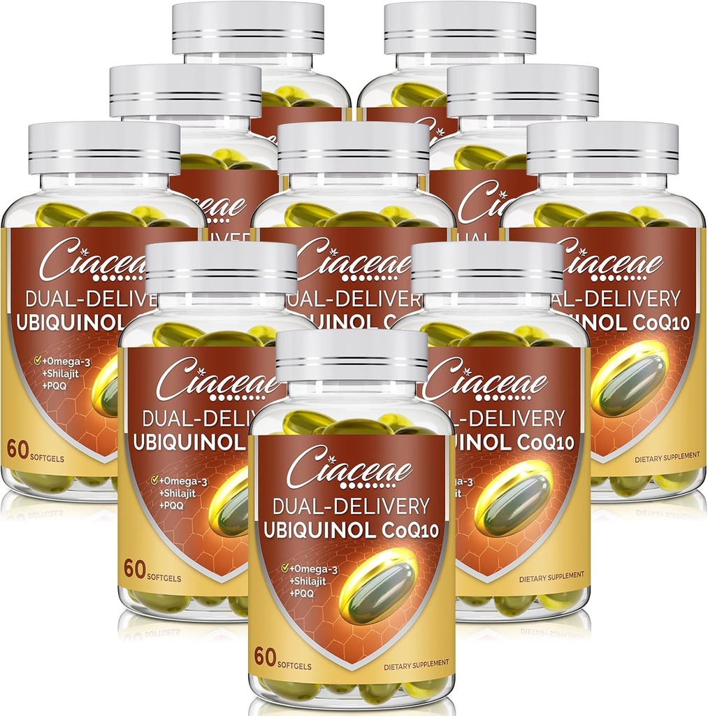 Ubiquinol CoQ10 600 MG Softgels με Omega-3 & Shilajit & PQQ, Advanced Dual-Delivery Coenzyme-Q10, Active CoQ10 Ubiquinol Supplement for Fertility, Antioxidant, Heart, Brain & Energy, 600 Services