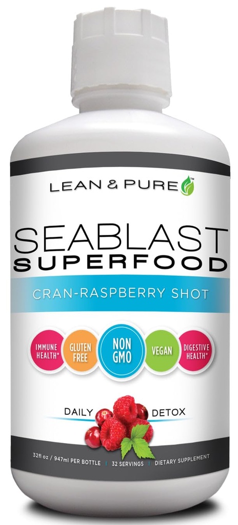Lean & Pure Sea Blast Superfood, Vegan, Non GMO, Gluten Free, Supports Digestive Health, Aids Immune System, 32 Ounce, Cran-Raspberry Flavored Liquid