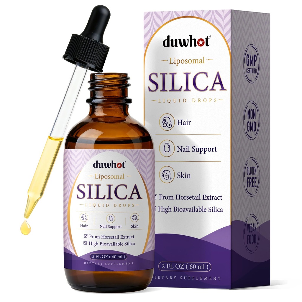 Liposomal Liquid Silica Supplement, Silica Supplement Drops with Biotin, Lysine, L-Proline, MSM, Boron, Vitamin C & Zinc, for Hair, Skin, and Nails, Collagen Production & for Women & Men, 2 Fl Oz