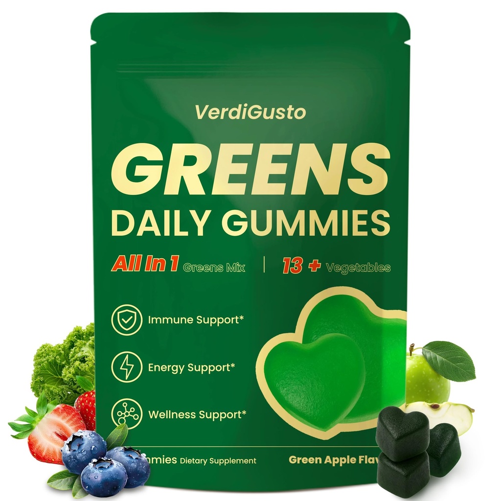Greens Gummies | Superfood Greens Supplement with 20+ Vegetables & Fruits | Supports Immune Health, Energy & Daily Wellness | Natural Green Apple Flavor | Non-GMO, Gluten-Free, Soy Free