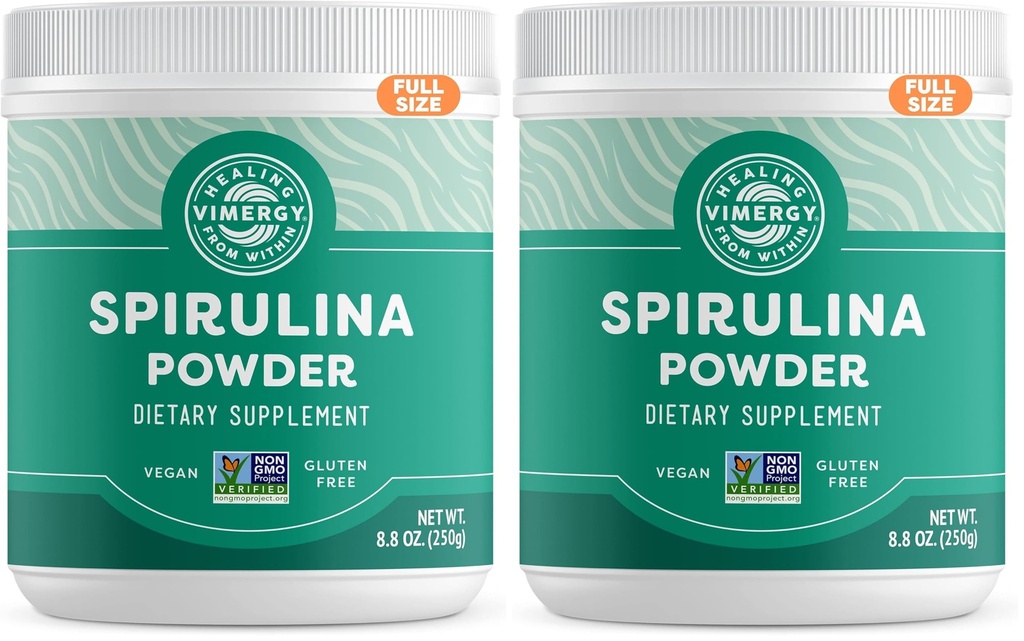 Vimergy Spirulina Powder – Concentrated Plant Protein Supports Immune Health & Cardiovascular Function – Vegan, Kosher, Gluten-Free – 250g (Pack of 2)