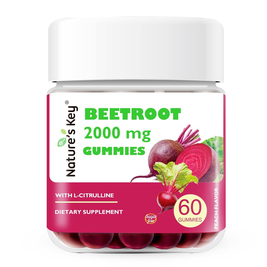 Nature's Key Beet Root Gummies-NO Sugar 60 Count Beets Root Extract with Hawthorn Extract and L-Citrulline, Beet Gummies|Superfood|Supplement Vegan, Non-GMO, and Gluten Free