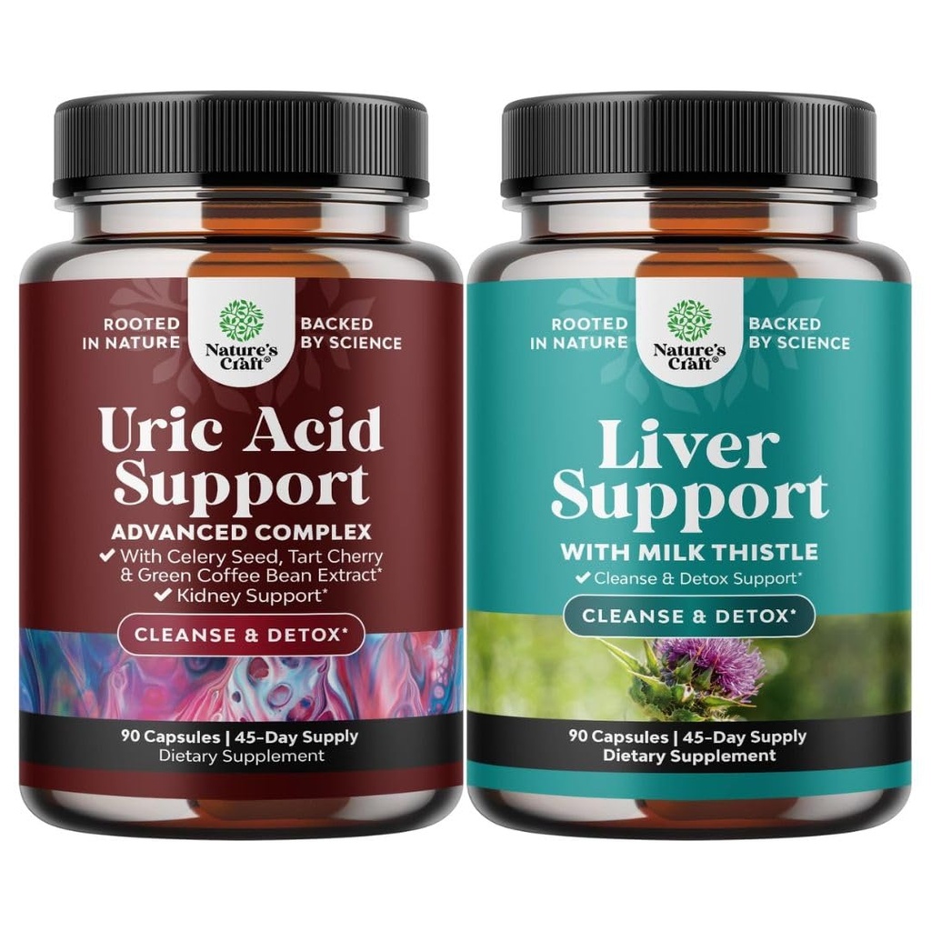 Bundle of Uric Acid Cleanse & Detox - Green Coffee Beans with Turmeric, Tart Cherry & Celery Seed for Kidney and Liver Support Milk Thistle with Dandelion Root, Choline, Beetroot & Artichoke Extract