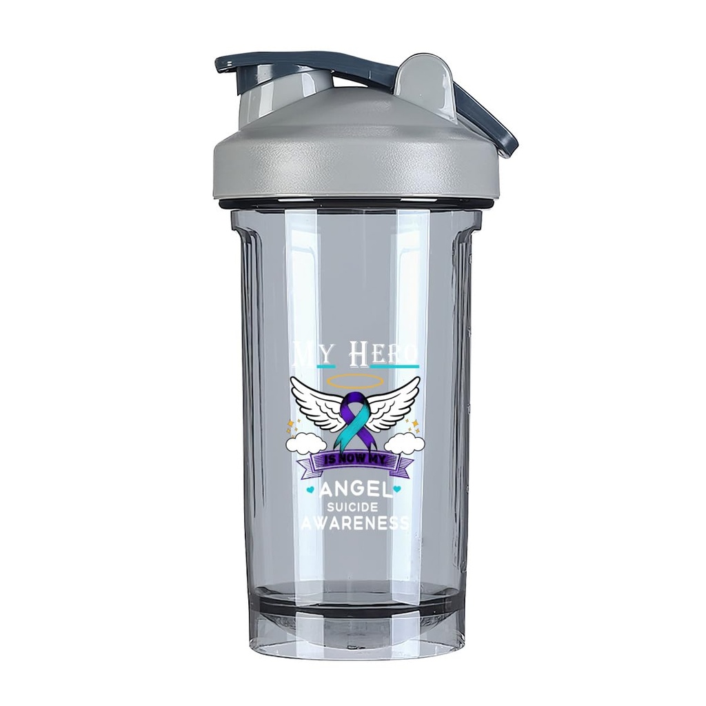 My Hero Is Now My Angel Prevention Awareness 18 Ounce Shaker Bottle Drink Mixer Leak-proof Pre Workout Protein Shakes Meal Replacement Shakes Bottles 500ML/18 Oz Gray