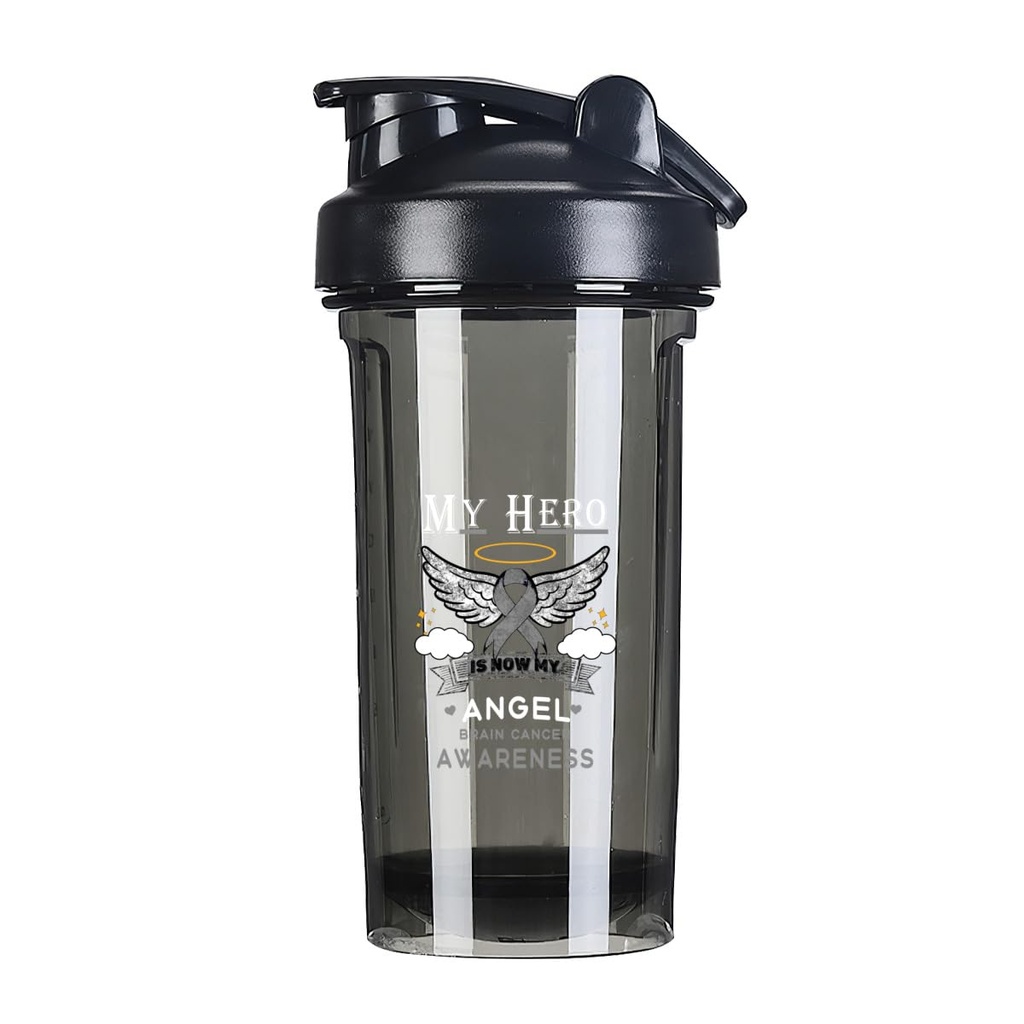 My Hero Is Now My Angel Brain Cancer Awareness 18 Ounce Shaker Bottle Drink Mixer Leak-proof Pre Workout Protein Shakes Meal Replacement Shakes Bottles 500ML/18 Oz Black-2