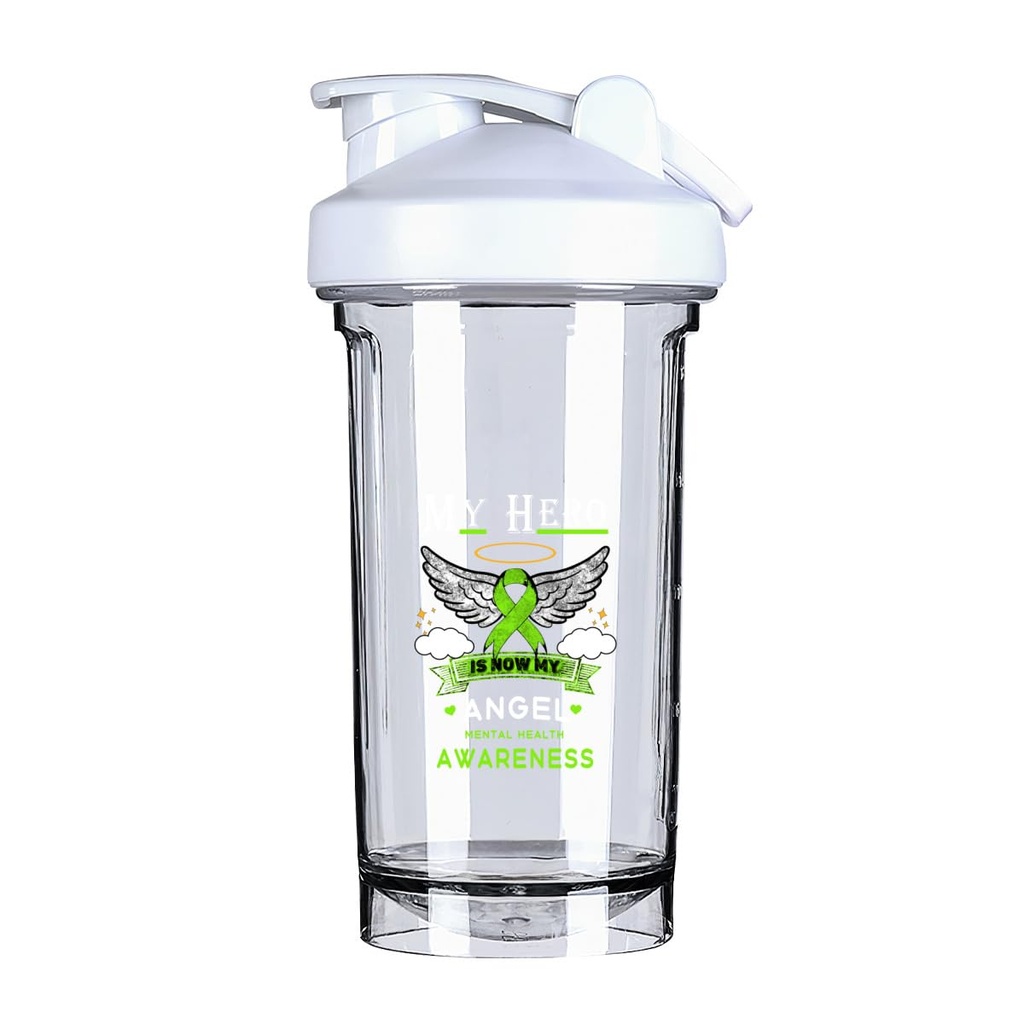 My Hero Is Now My Angel Mental Health Awareness 18 Ounce Shaker Bottle Drink Mixer Leak-proof Pre Workout Protein Shakes Meal Replacement Shakes Bottles 500ML/18 Oz White&-ds5-2-2