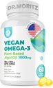 DR. MORITZ Vegan Omega-3 Softgels για ενήλικες και παιδιά, Φτιαγμένο από λάδι άλγης με DHA EPA, Μικρά Algae Omega 3 συμπληρώματα, Vegan, 60 Count