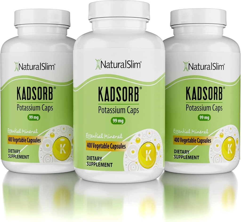 NaturalSlim Natural Potassium Citrate Gluconate 99 mg - Kadsorb Supports Electrolyte Balance & Normal pH - Absorbable Potassium Supplements with Essential Minerals - Non GMO 400 Capsules 3 Pack