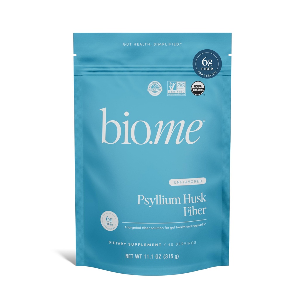 Bio.me Psyllium Husk Fiber Unflavored (6g Per Serving) - Gluten-Free Fiber Supplement for Women & Men - Psyllium Husk Powder for Healthy Digestion, Bowel Regularity & Bloating Relief - 45 Servings