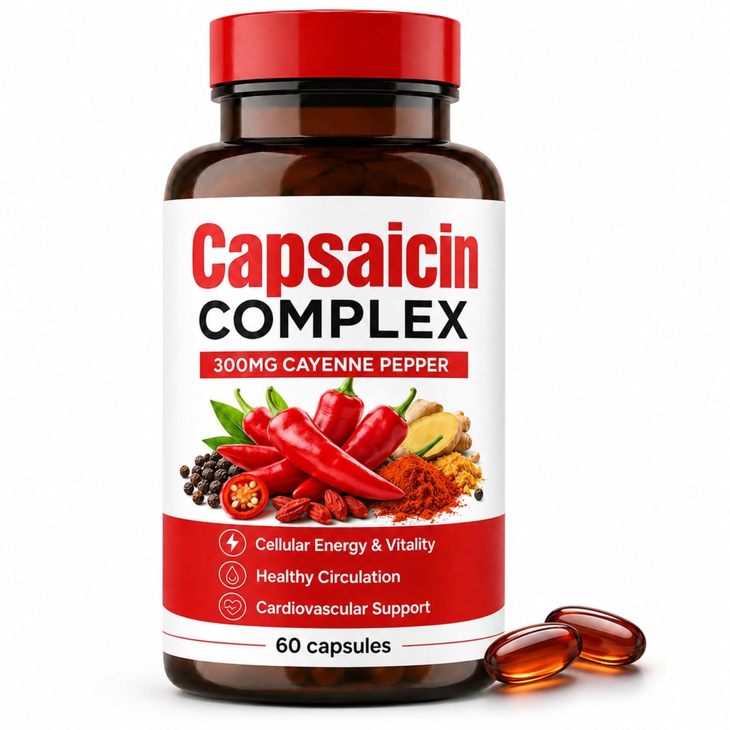 Capsaicin Softgels, Cayenne Pepper Extract 300mg with CoQ10, Turmeric, Vitamin D3 & K2, Beetroot Powder, Hawthorn Berry & Garlic Oil, 60 Softgels
