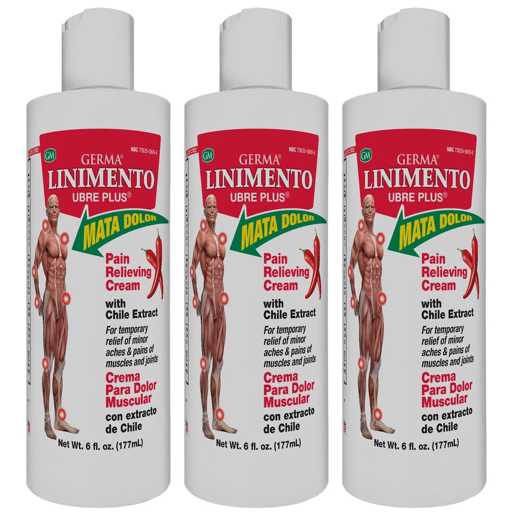 Germa Liniment Udder Plus. Natural Topical Analgesic Ointment. Relief for Pain and Aches in Joints and Back. With Chile Extract. 6 oz. Pack of 3