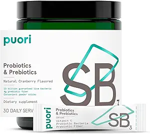 Puori Probiotics and Prebiotics Dietary Supplement - 13 Billion CFU x 30 Services - Υποστήριξη Ανοσοποιητική και Πειθαρχική Υγεία - Fiber 4g, Vitamin C 200mg - SB3 Bifidobacterium, Lactobacillus Fermentum